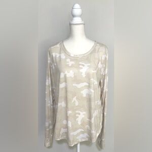 Zelos Womens XL Solid Beige/White Camo Long Sleeve Crewneck Top Activewear